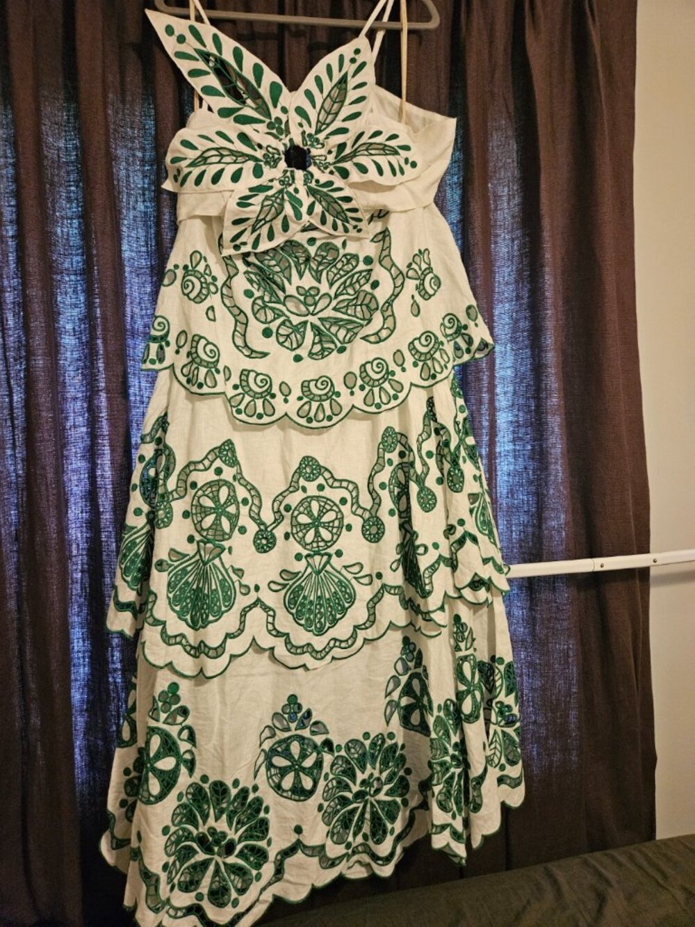 Off-White Flower Richelieu Euroflax™ Premium Linen Midi Dress - Picture 6 of 12